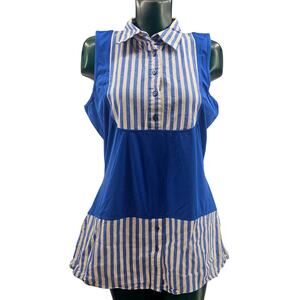 Kathleen Kirkwood Dictra-Ease Chambray Shirttail Button Tank Top Blue L 3327